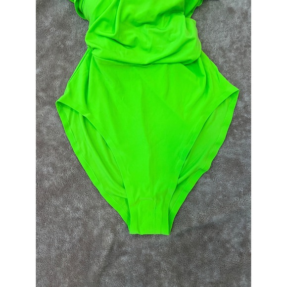 $250 NORMA KAMALI Diana Draped Neon Green Halter Dress XL/42 NWT - Picture 9 of 11